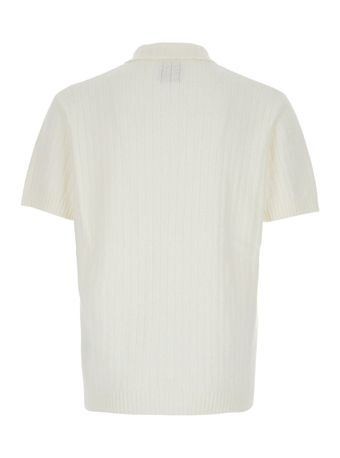 White Polo Shirt With Classic Collar And Logo Embroidery On The Front Cotton Man Tshirts