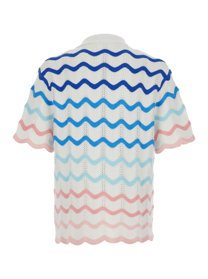 Wave Multicolor Shirt With Logo Patch On The Front And All-Over Striped Motif Cotton Man Blouses