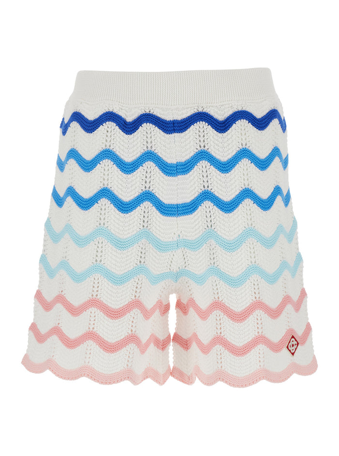 Wave Multicolor Shorts With Logo Patch On The Front And All-Over Striped Motif Cotton Man Bermuda