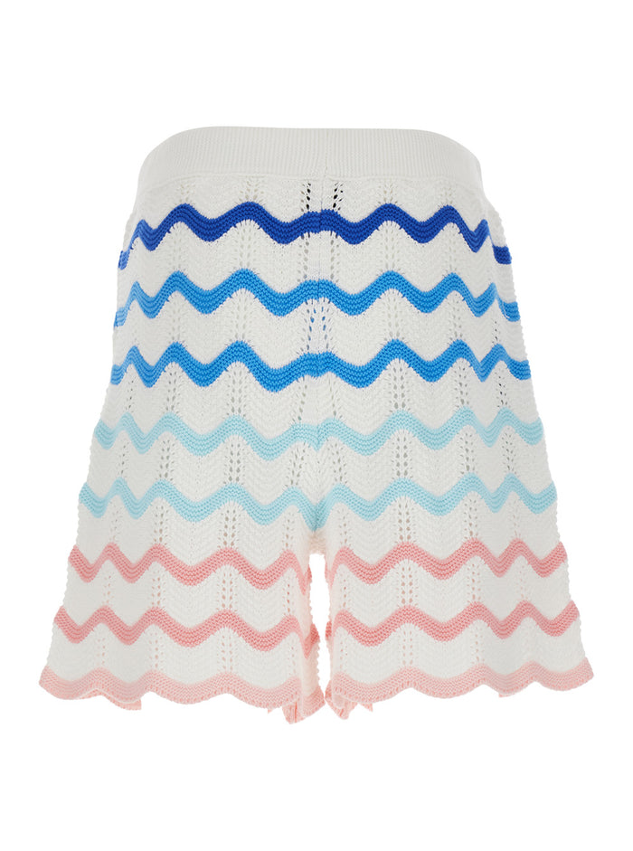 Wave Multicolor Shorts With Logo Patch On The Front And All-Over Striped Motif Cotton Man Bermuda