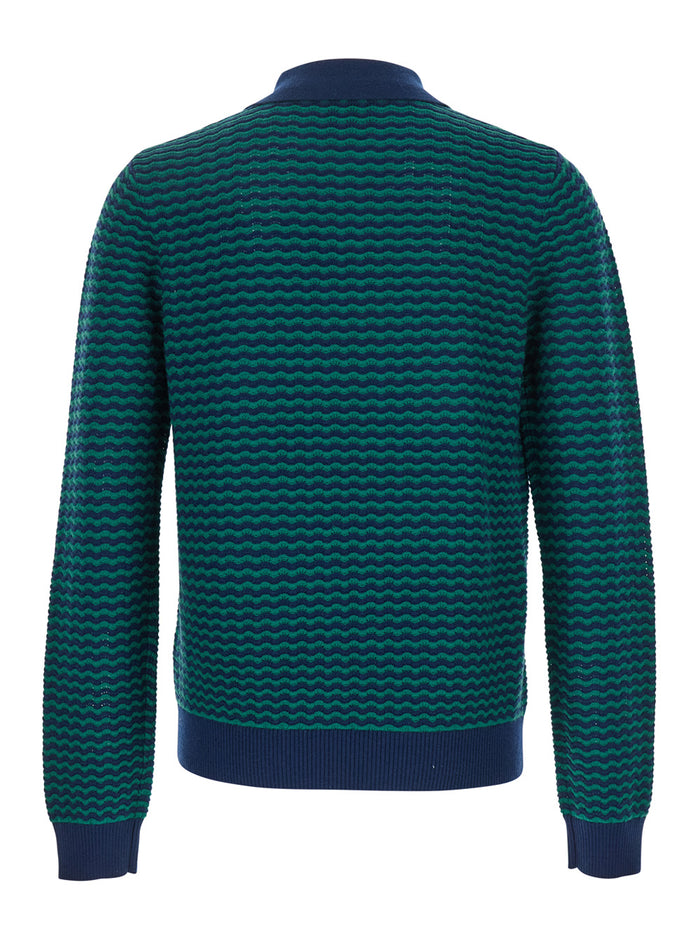 Mini Wave Blue Polo Shirt With Logo Embroidery On The Collar And All-Over Striped Motif Wool Man Blu Tshirts