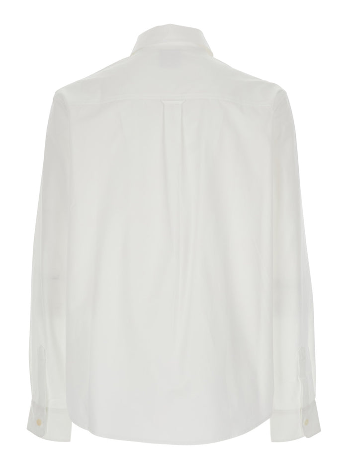 White Shirt With Button-Down Collar And Logo Embroidery On The Front Cotton Man Blouses