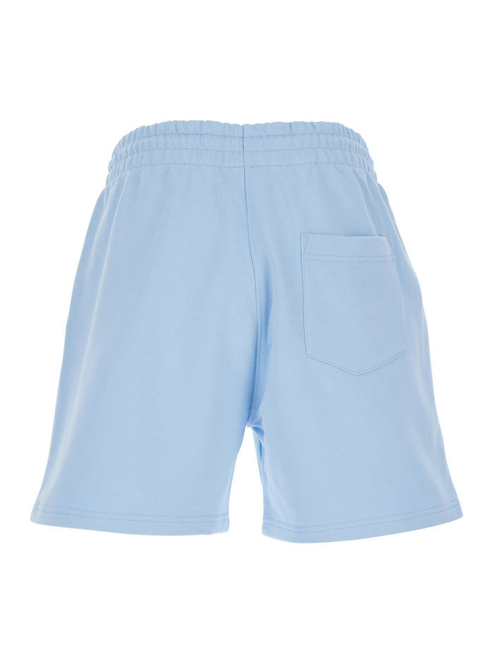 Light Blue Bermuda Shorts With Elastic Waist And Printed Logo On The Front Cotton Man Organic