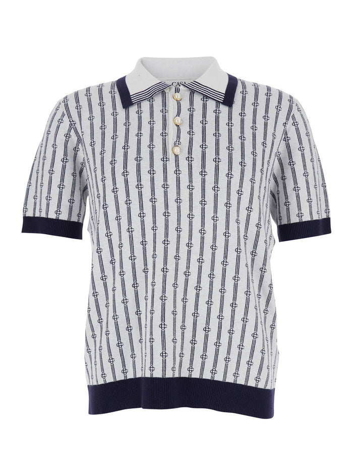 White Polo With Classic Collar And All-Over Logo Motif Cotton Man Polyamide Tshirts Shirts