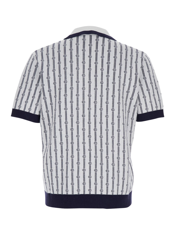 White Polo With Classic Collar And All-Over Logo Motif Cotton Man Polyamide Tshirts Shirts