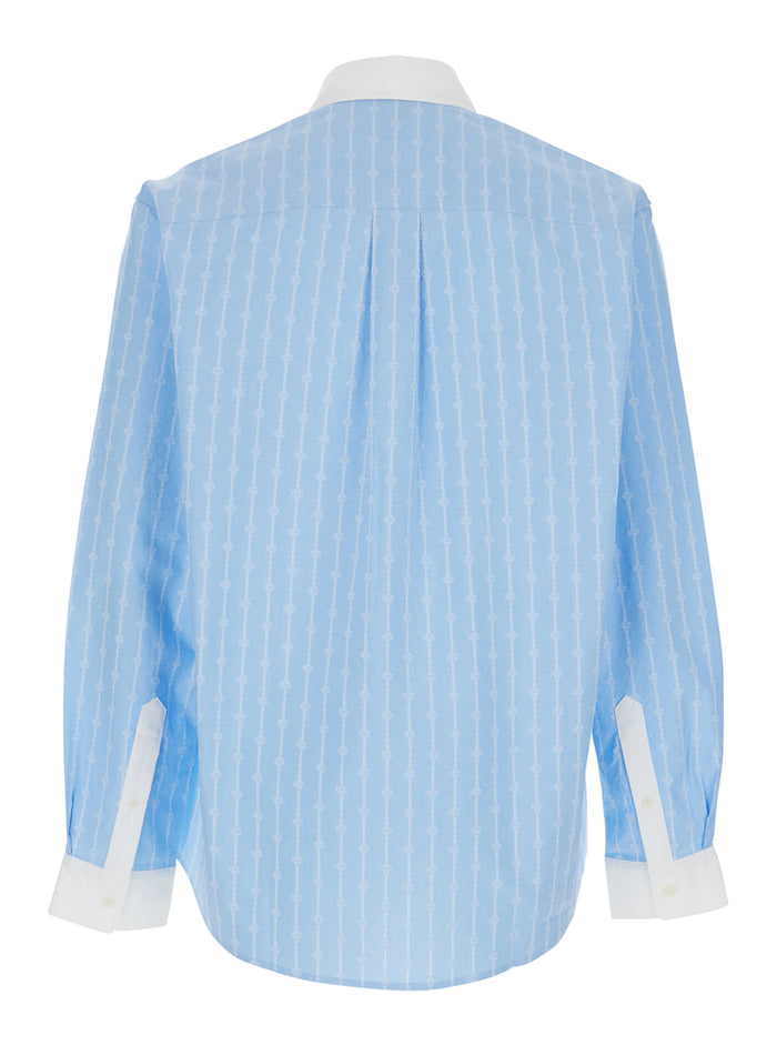 Laurel Light Blue Shirt With Pointed Collar And All-Over Logo Print Cotton Man Blouses