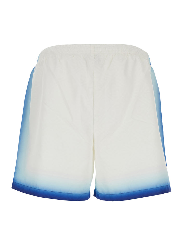 White Swim Shorts With Elastic Waist And Logo Print On The Front Tech Fabric Man Polyester Beachwear