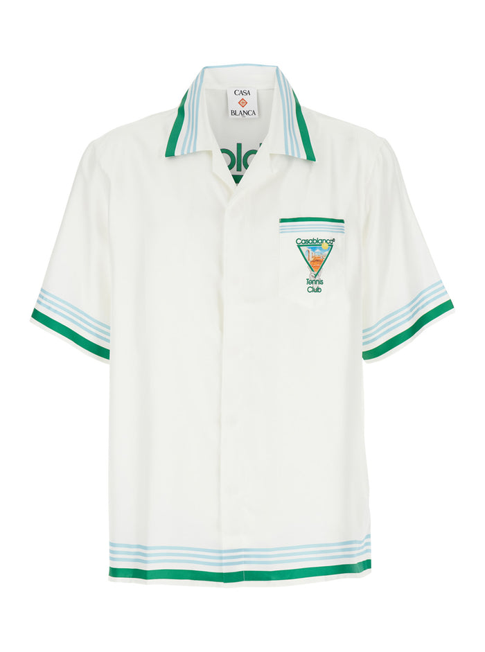 White Bowlingshirt With Logo Detail On The Front And Maxi Print Rear Silk Man Shirts Blouses