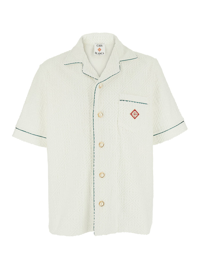 White Shirt With Open Collar And Logo Patch On The Front Cotton Blend Stretch Man Blouses