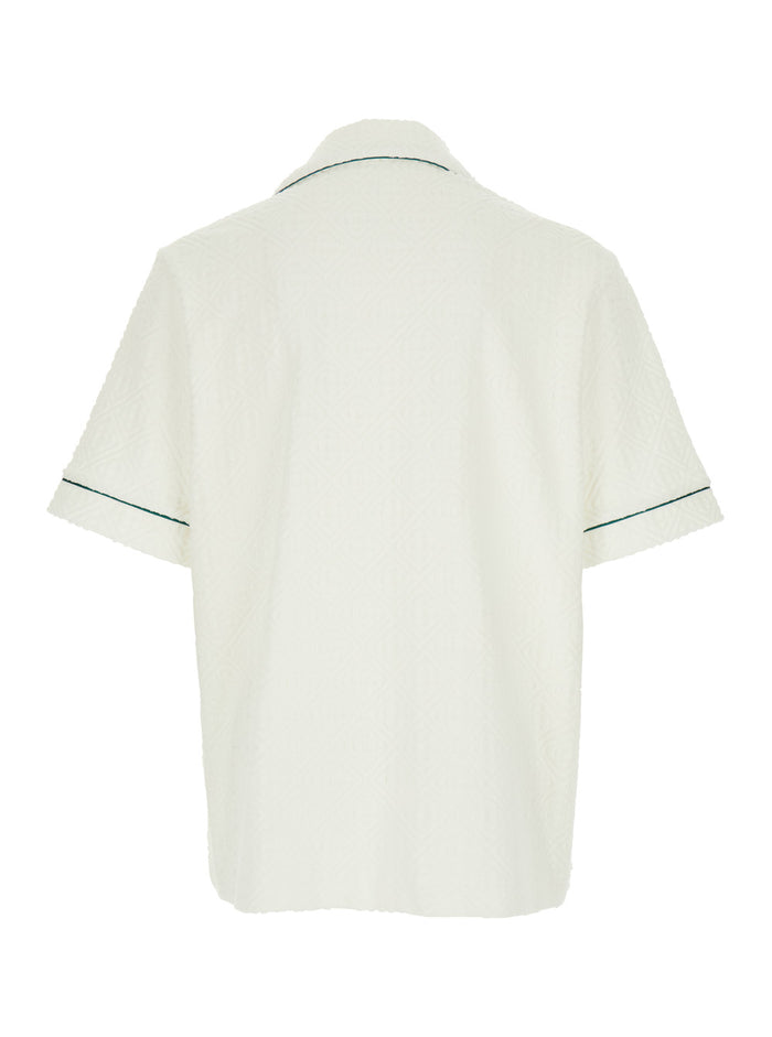 White Shirt With Open Collar And Logo Patch On The Front Cotton Blend Stretch Man Blouses