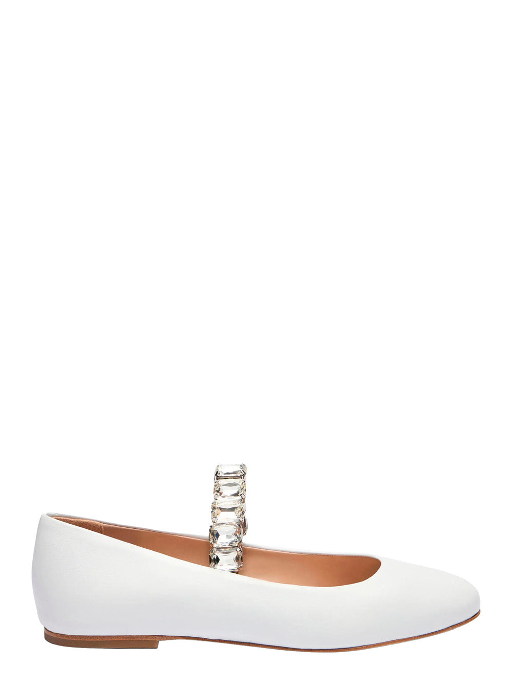 White Ballet Shoes With Crystal Embellishments Leather Woman Nappa Ballerinas