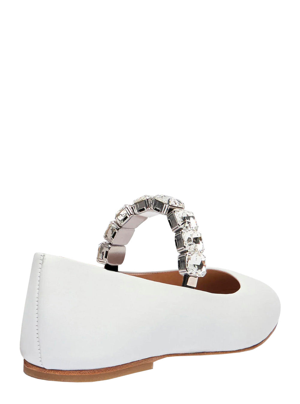 White Ballet Shoes With Crystal Embellishments Leather Woman Nappa Ballerinas