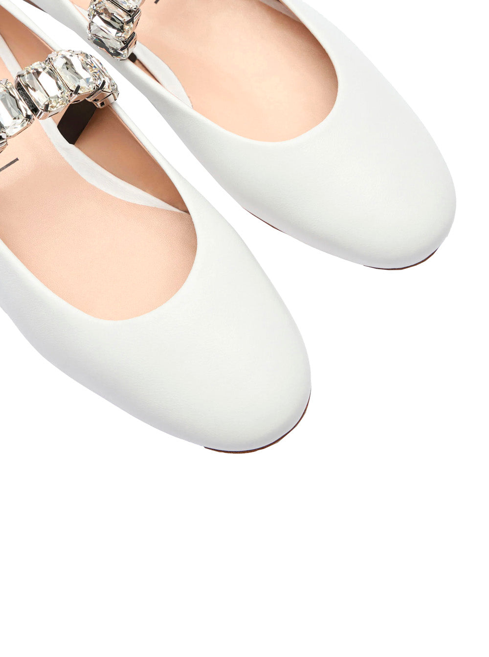 White Ballet Shoes With Crystal Embellishments Leather Woman Nappa Ballerinas