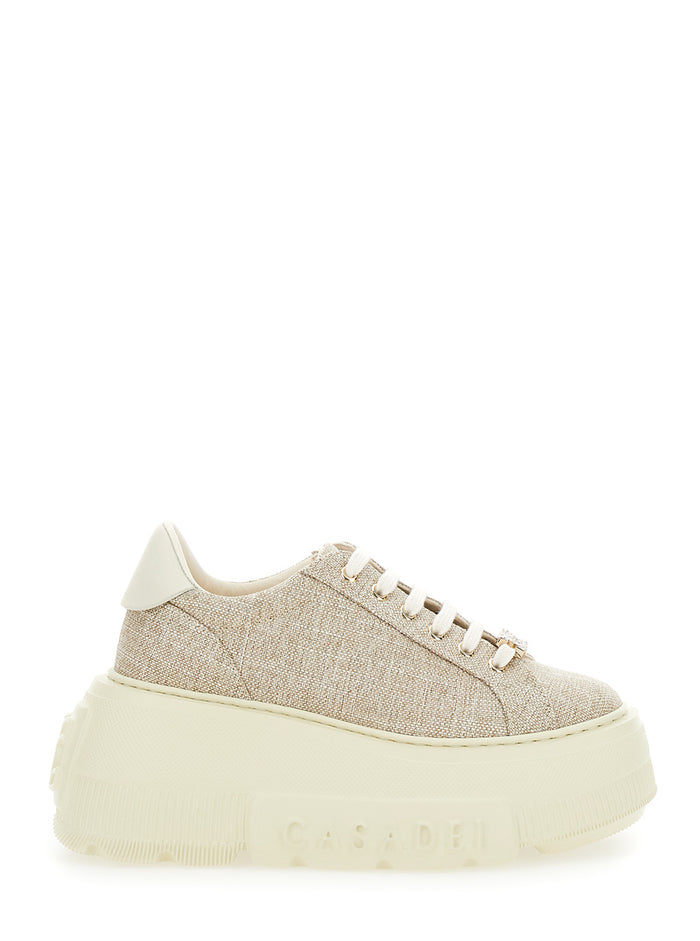 Nexus Jutalux Beige Sneakers With Chunky Oversize Sole And Logo Leather Fabric Blend Woman