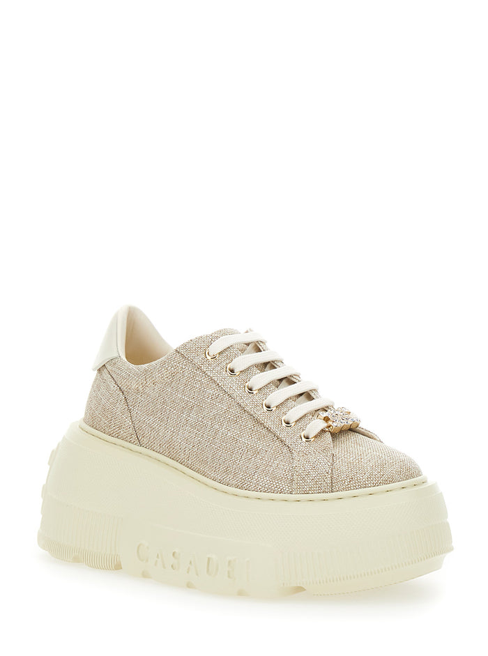 Nexus Jutalux Beige Sneakers With Chunky Oversize Sole And Logo Leather Fabric Blend Woman