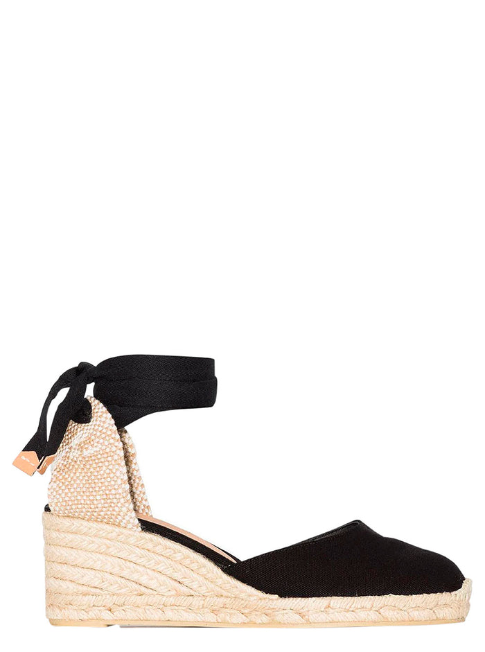 Carina Black Canvas Closed-Toe Espadrilles Woman Cotton Wedges