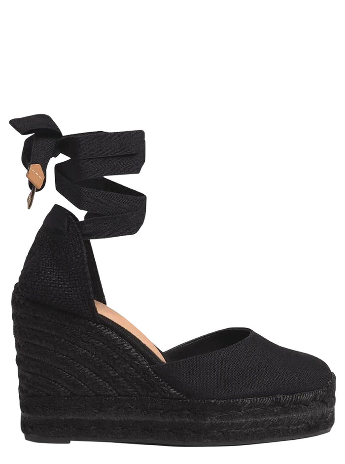 Black Carina Espadrille Sandals With Wedge Heel Cotton Woman Wedges