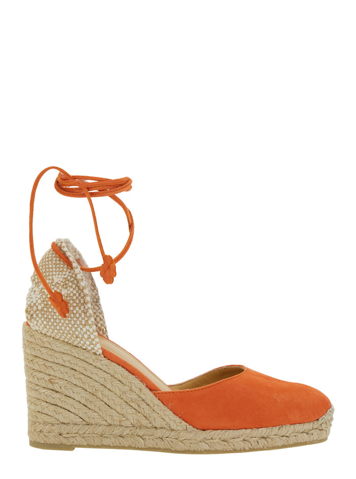 Carina Orange And Beige Espadrilles With Wedge Closed Toe Canvas Suede Women Sheep Wedges