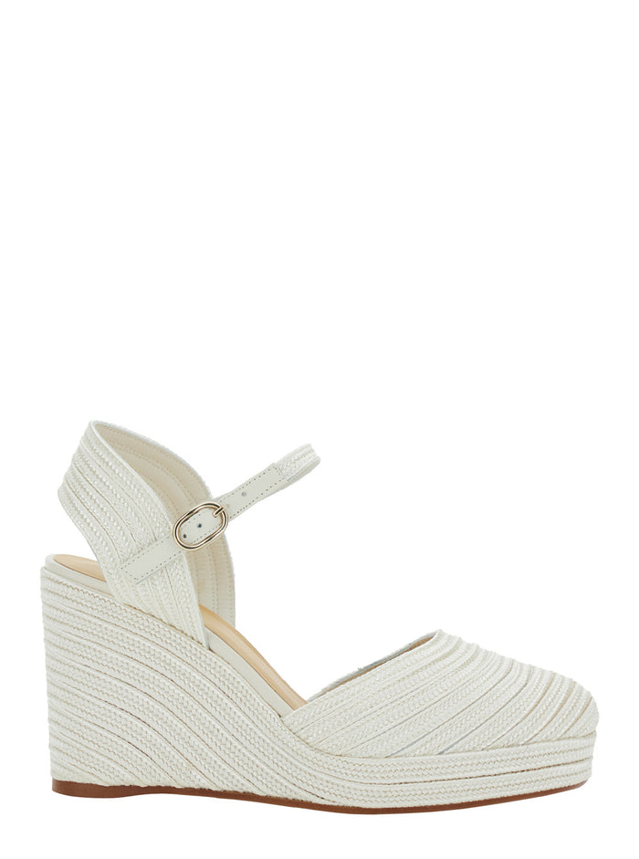 Carolyn White Wedges With Strap Metallic Raffia Woman Polyester Sheep