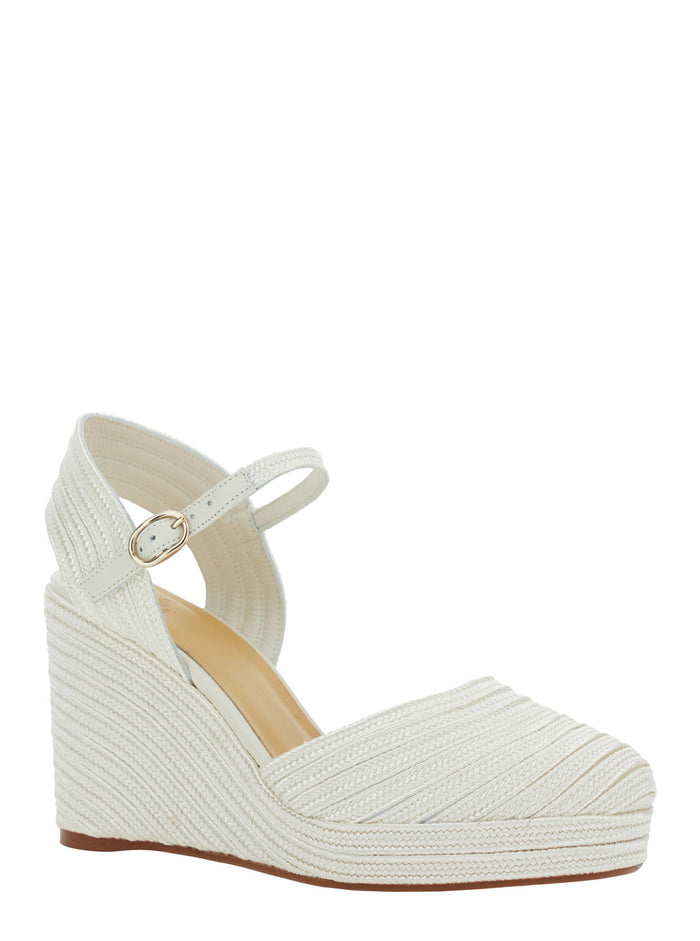 Carolyn White Wedges With Strap Metallic Raffia Woman Polyester Sheep
