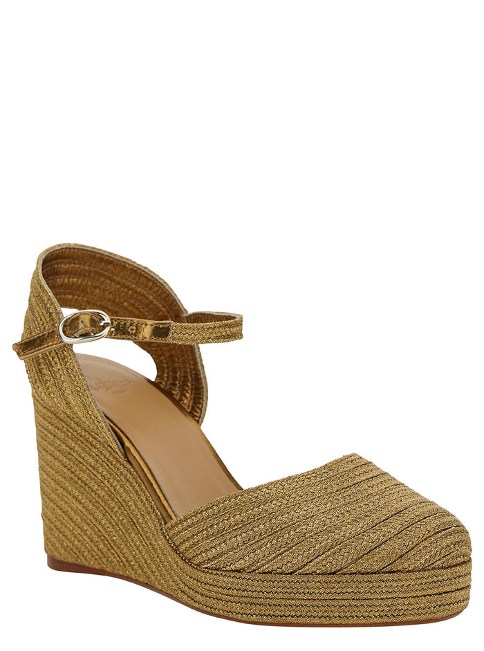 Carolyn Gold Wedge With Ankle Strap Metallic Rafia Woman Beige Polyester Sheep Wedges