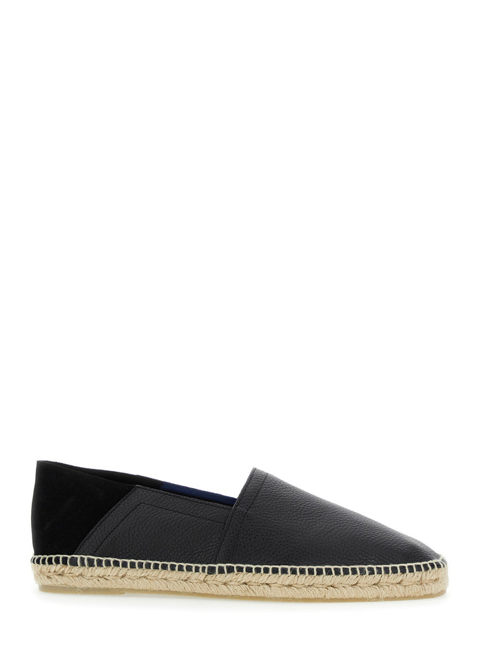 Polo Brown Espadrillas With Braided Raphia Sole Leather Man Calf Flat Shoes