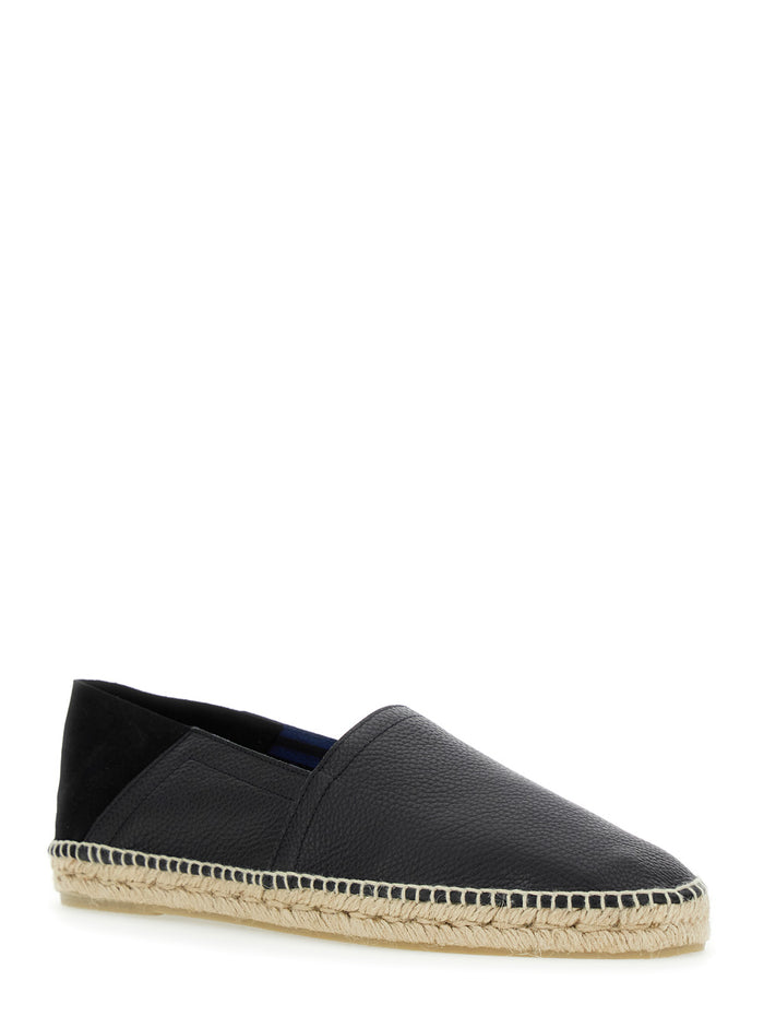 Polo Brown Espadrillas With Braided Raphia Sole Leather Man Calf Flat Shoes