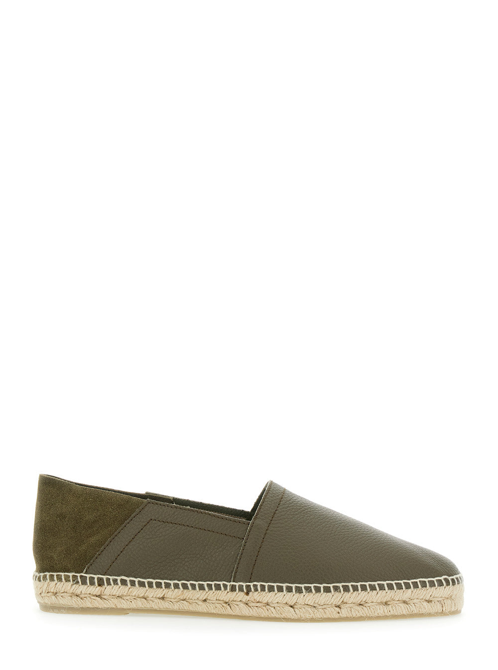 Polo Green Espadrillas with Braided Raphia Sole in Leather Man Calf Flat Shoes