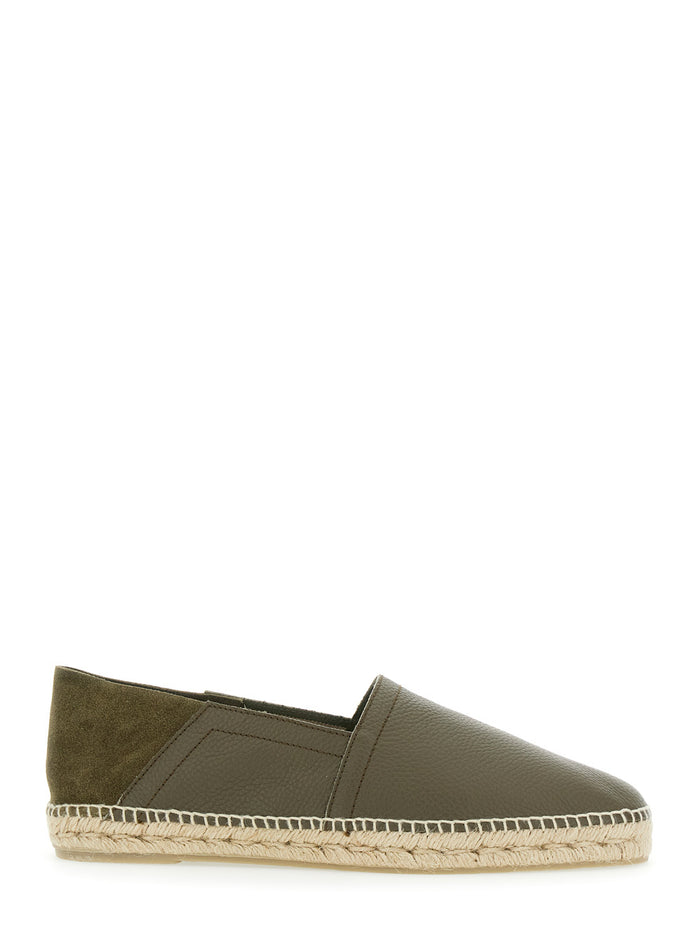 Polo Green Espadrillas with Braided Raphia Sole in Leather Man Calf Flat Shoes
