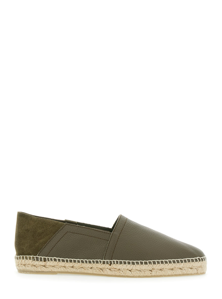 Green Espadrillas With Braided Raphia Sole Calf Shoe
