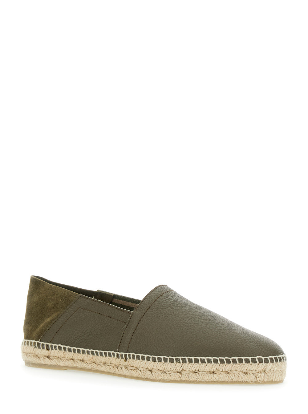 Polo Green Espadrillas with Braided Raphia Sole in Leather Man Calf Flat Shoes