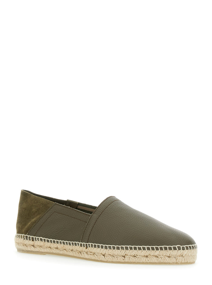 Polo Green Espadrillas with Braided Raphia Sole in Leather Man Calf Flat Shoes