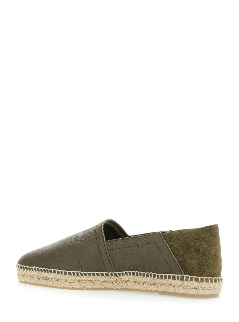 Polo Green Espadrillas with Braided Raphia Sole in Leather Man Calf Flat Shoes