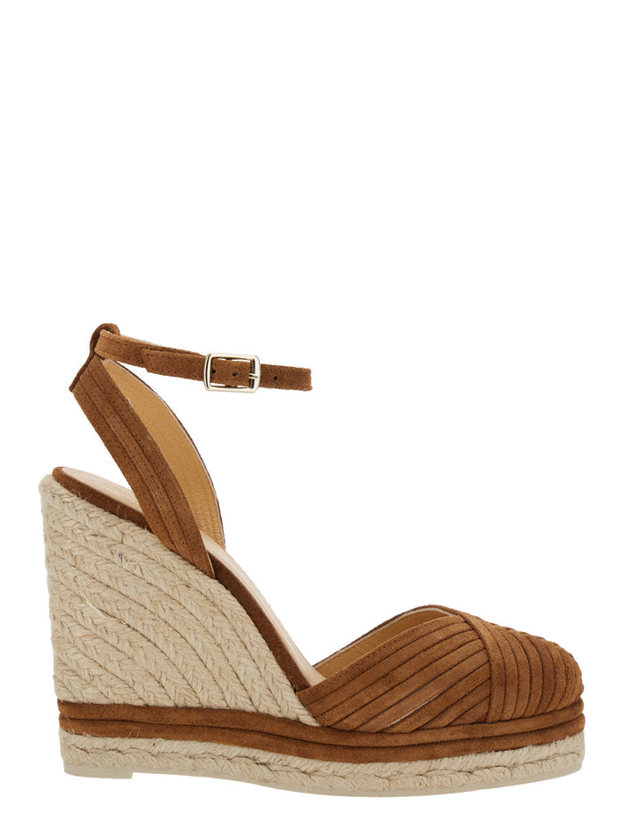Colina Brown Wedges With Ankle Strap Closure And V Neck Leather Woman Calf