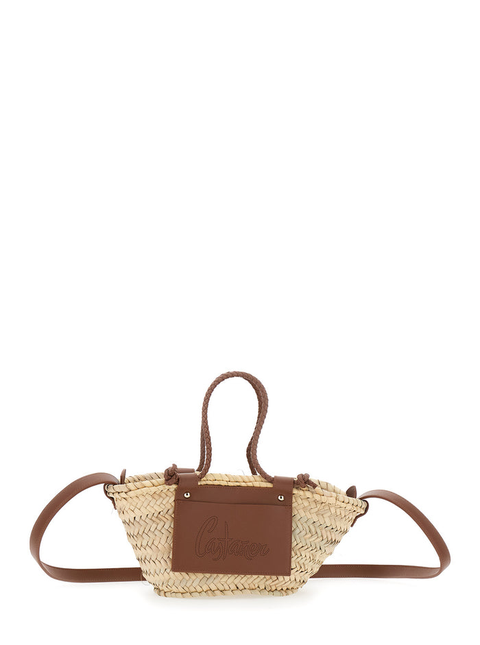 Campania Mini-152 Brown Tote Bag With Perforated Logo Lettering On The Front And Removable Leather Shoulder Strap Rafia Woman Raffia & Calf