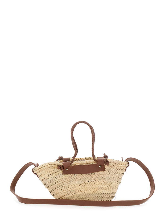 Campania Mini-152 Brown Tote Bag With Perforated Logo Lettering On The Front And Removable Leather Shoulder Strap Rafia Woman Raffia & Calf