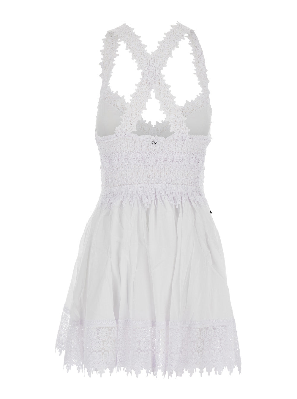 Marilyn White Dress With Crossed Straps And Lace Details Cotton Woman Polyester