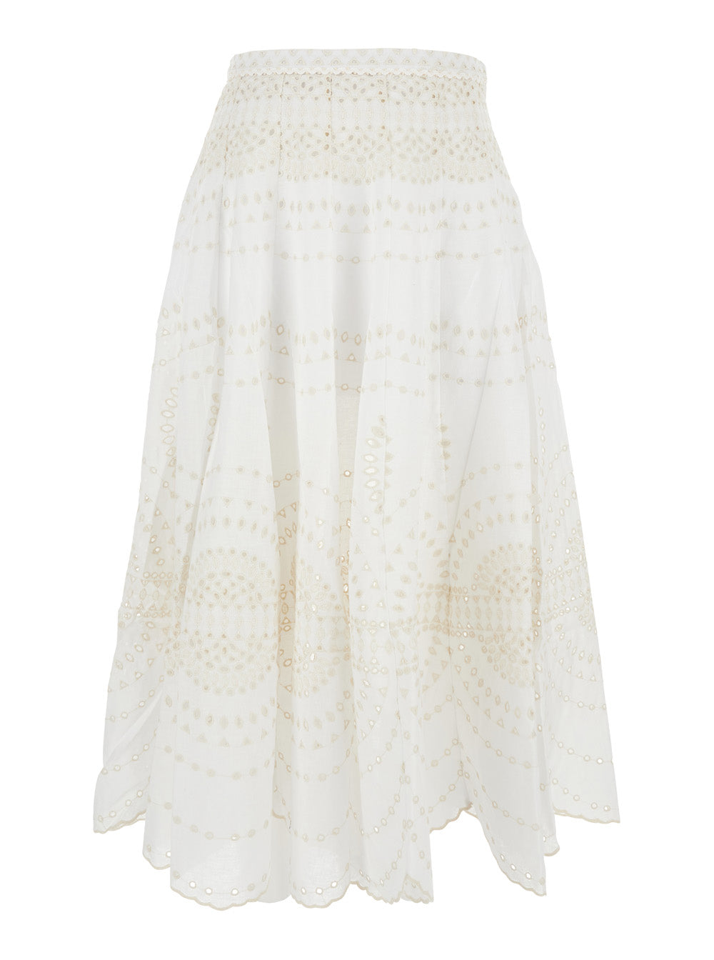 Livvy White Skirt With All-Over Embroidery Design And Scalloped Edges Cotton Linen Blend Woman Polyester