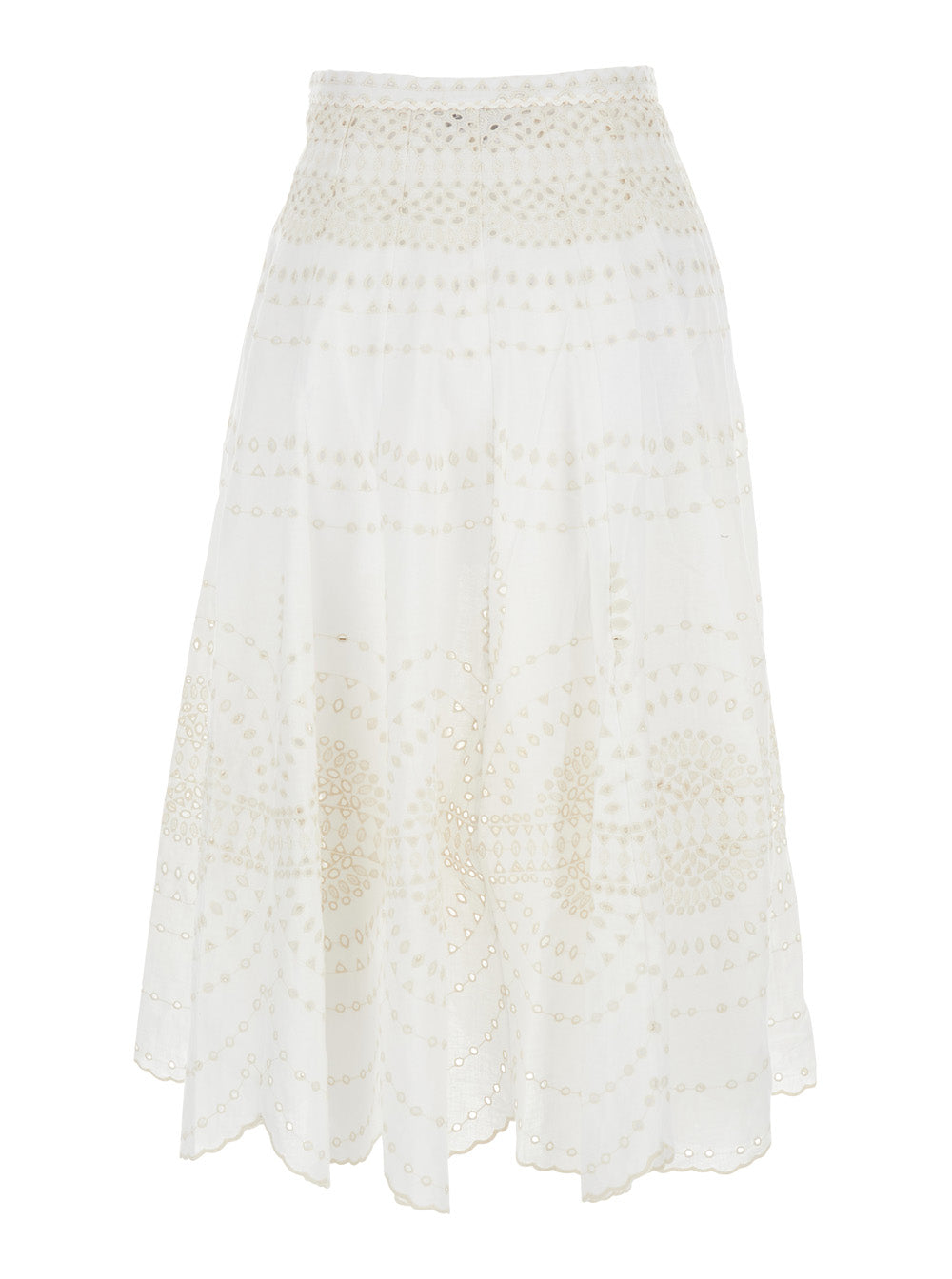 Livvy White Skirt With All-Over Embroidery Design And Scalloped Edges Cotton Linen Blend Woman Polyester