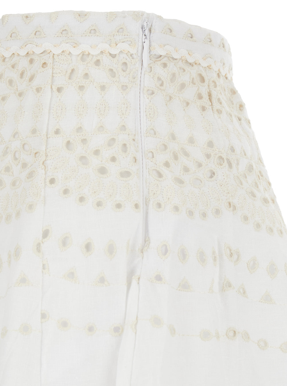 Livvy White Skirt With All-Over Embroidery Design And Scalloped Edges Cotton Linen Blend Woman Polyester