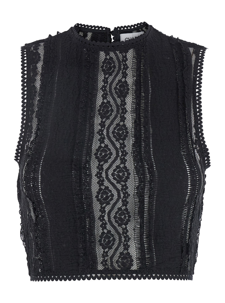 Black Top With Embroidery Details Cotton Tops