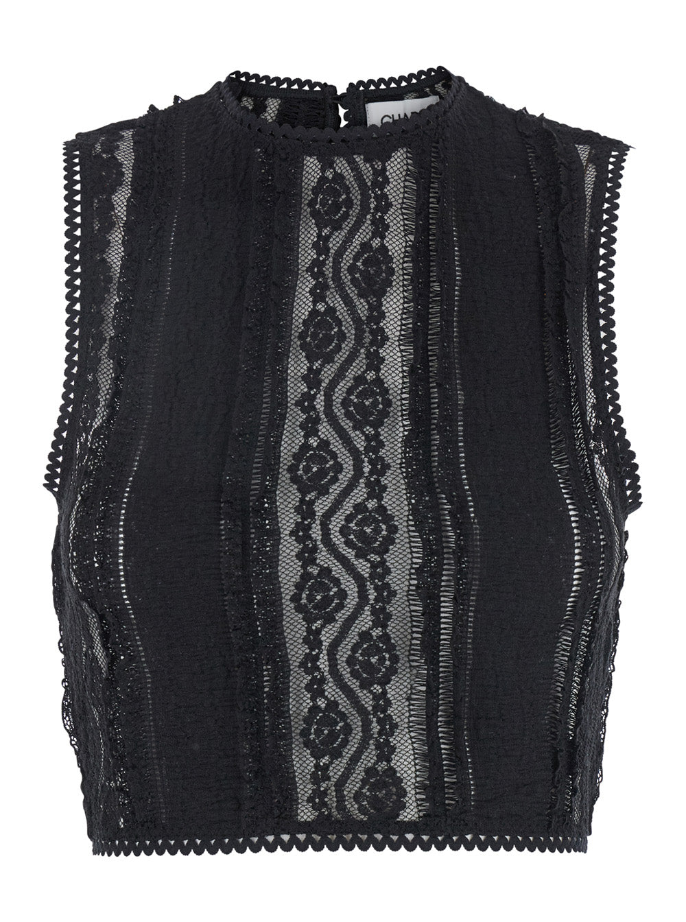 Asteria Black Top With Embroidery Details And Semi-Transparent Design Cotton Tech Fabric Blend Woman Nylon Spandex Tops