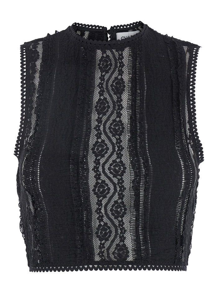Asteria Black Top With Embroidery Details And Semi-Transparent Design Cotton Tech Fabric Blend Woman Nylon Spandex Tops