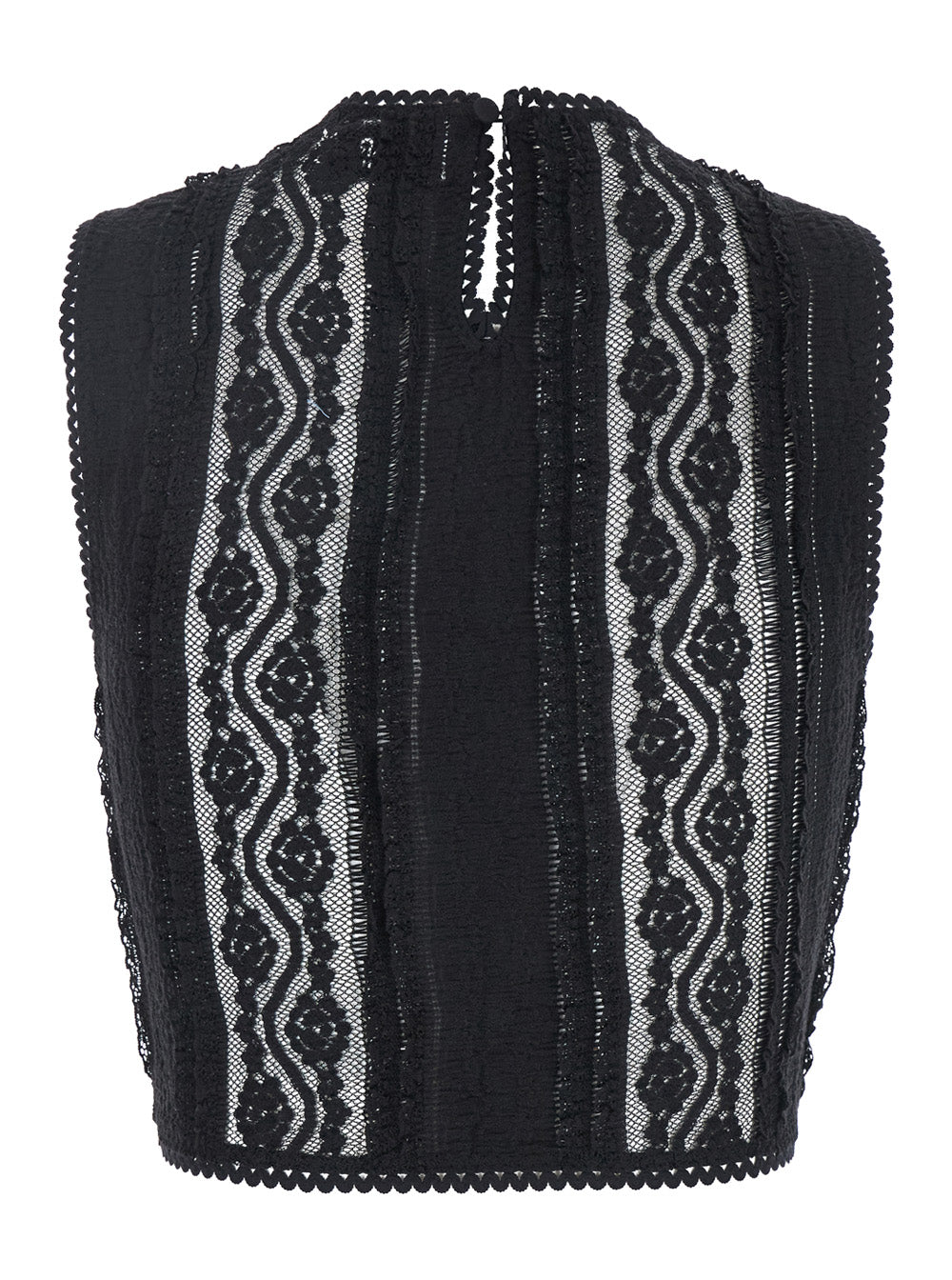 Asteria Black Top With Embroidery Details And Semi-Transparent Design Cotton Tech Fabric Blend Woman Nylon Spandex Tops
