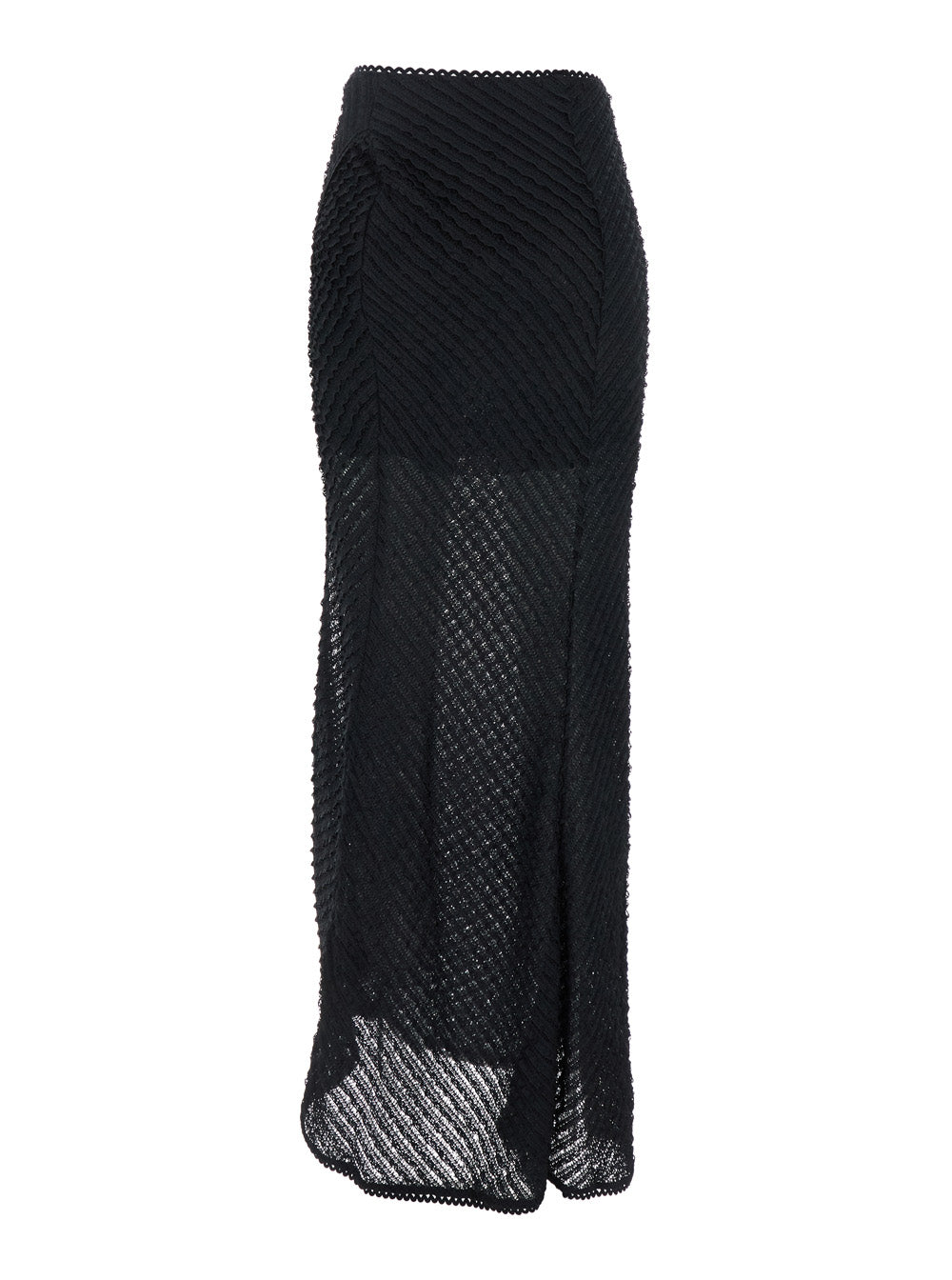 Erin Black Long Skirt With Side Single Slit And All-Over Embroidery Tech Fabric Woman