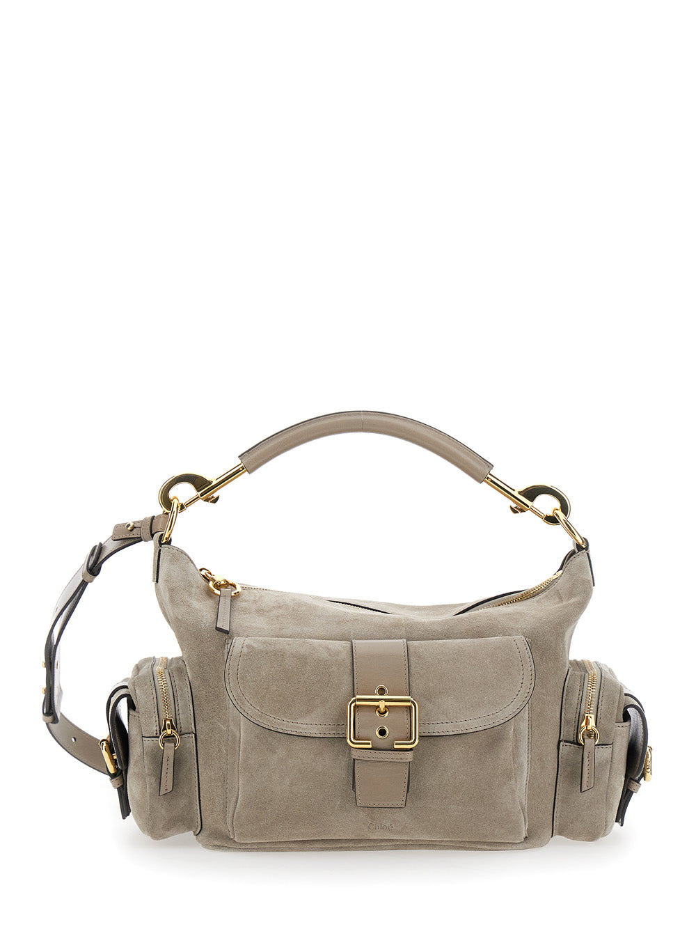 Camera Bag Grey Handbag With Adjustable And Removable Shoulder Strap Suede Woman Calf Hand