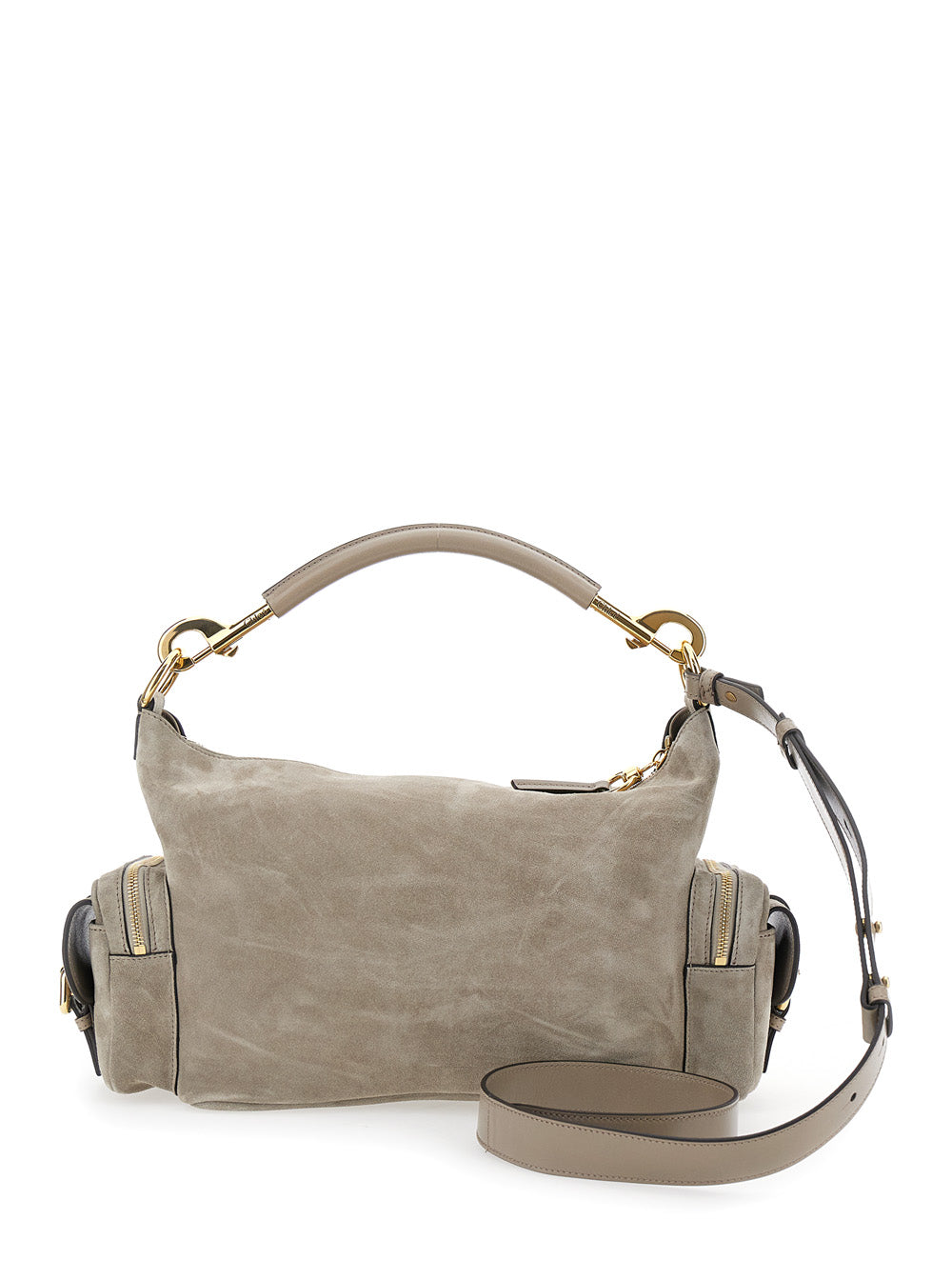 Camera Bag Grey Handbag With Adjustable And Removable Shoulder Strap Suede Woman Calf Hand