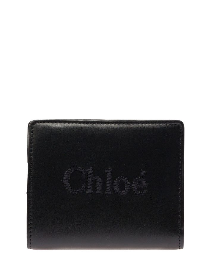Sense Black Bi-Fold Wallet with Tonal Logo Embroidery in Leather Woman Calf Products