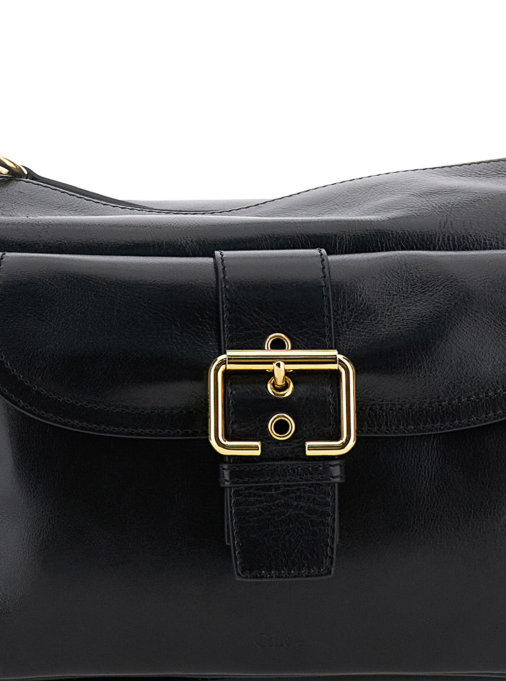 Camera Bag Black Shoulder with Logo Buckle and Removable Handle in Leather Woman Cotton