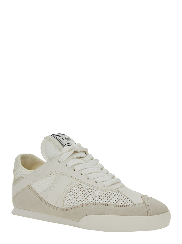 Kick White Sneakers with Logo Patch on the Tongue and Lettering Rear in Fabric Suede Woman Acetate Silk Polyamide